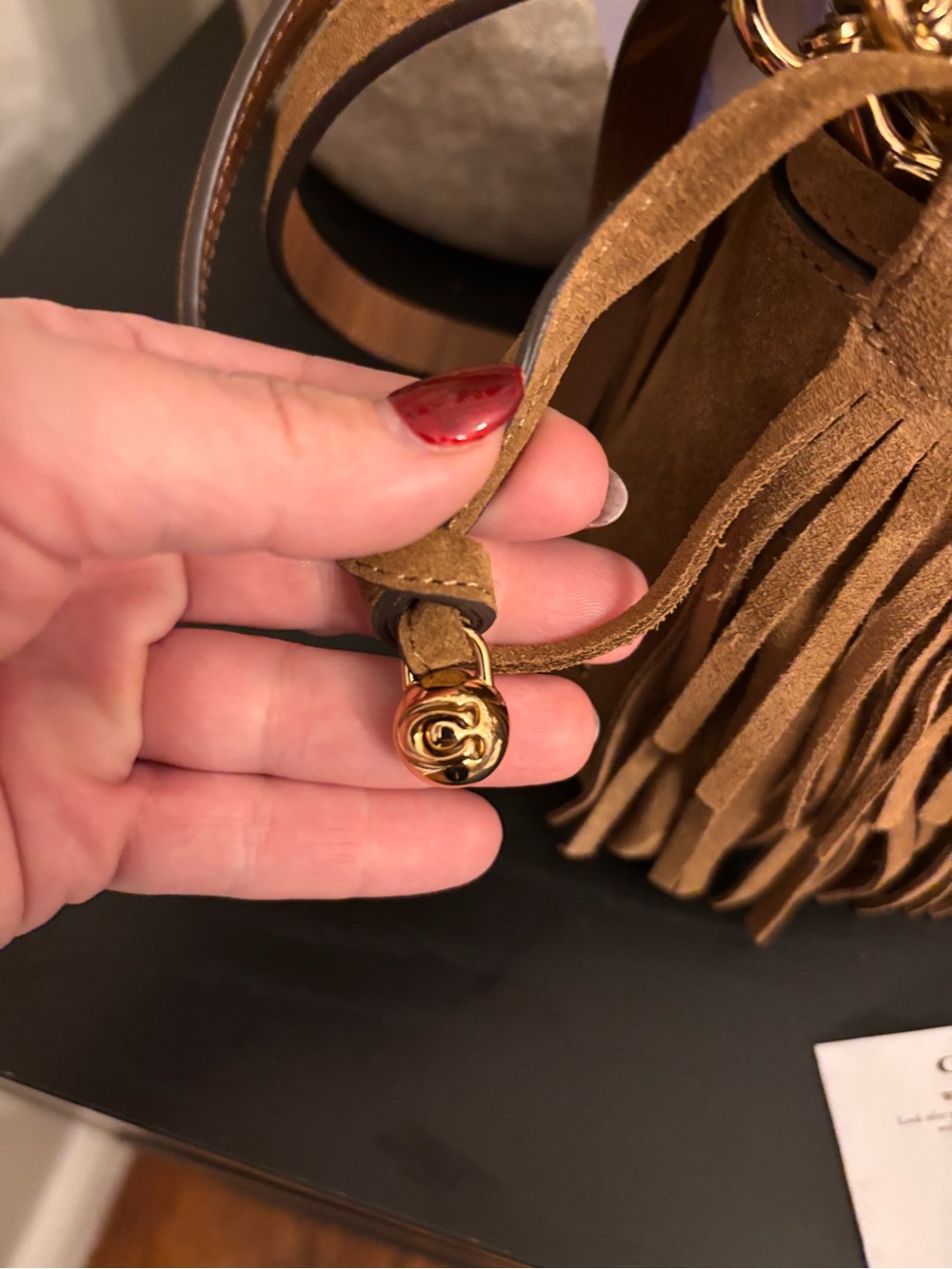 Authentic Faye Fringe Suede Shoulder Top Handle Crossbody Bag Cedar - Picture 5 of 12